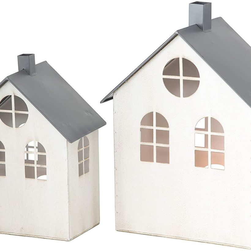 Village Houses Candle Lanterns, Set of 2