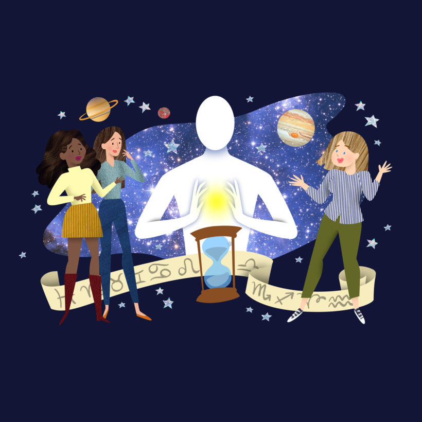 illustration of women surrounding astrologer