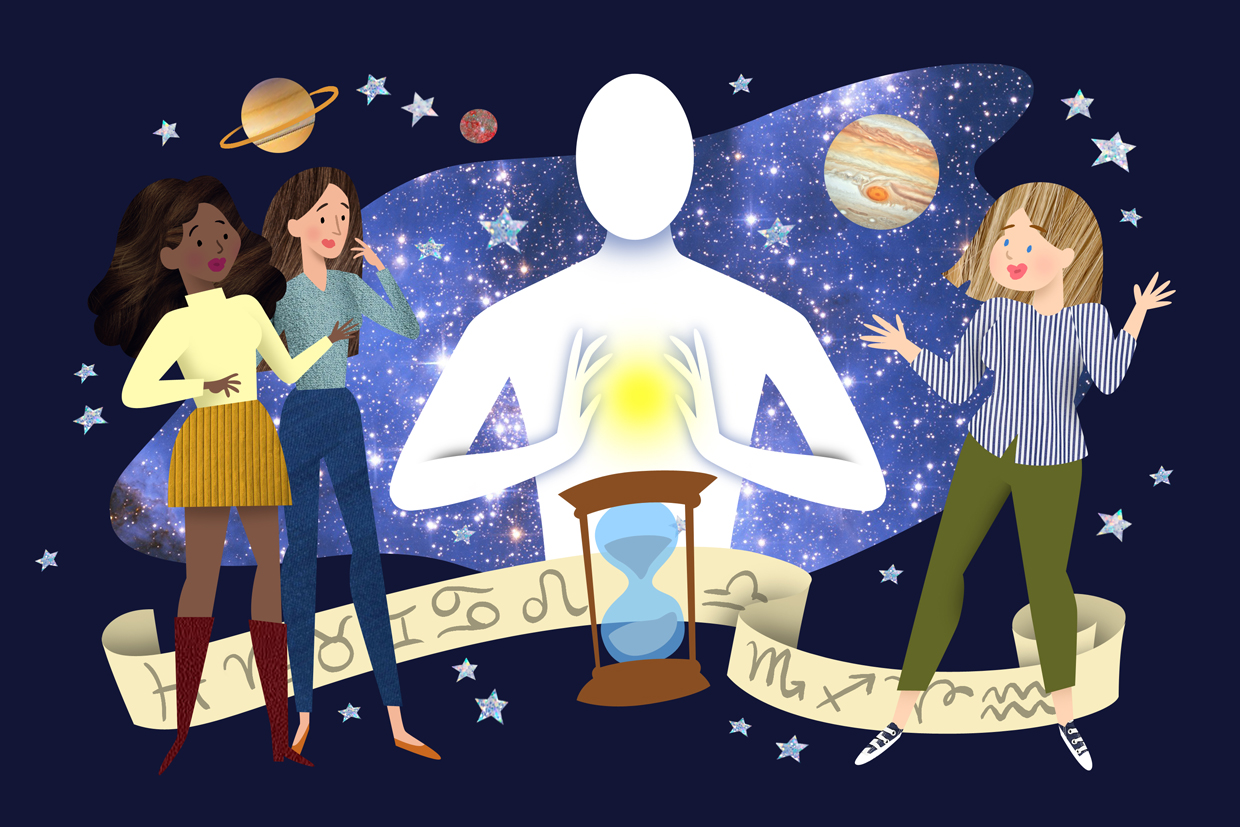 illustration of women surrounding astrologer
