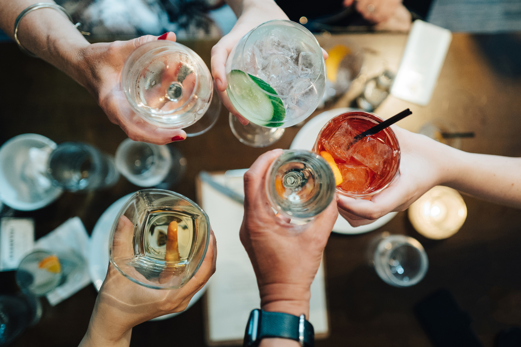overhead shot of group of people drinking