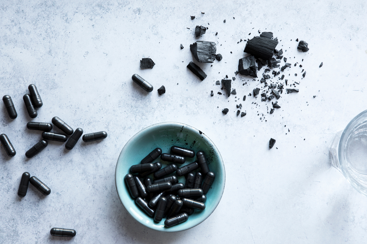 still life of activated charcoal tablets