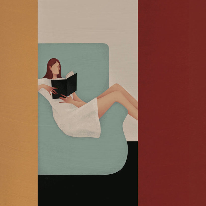 illustration of Woman Reading Book On Chair