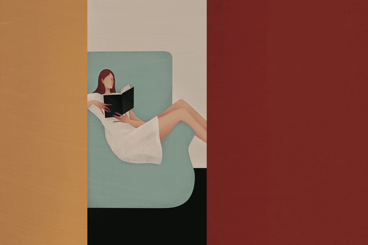 illustration of Woman Reading Book On Chair