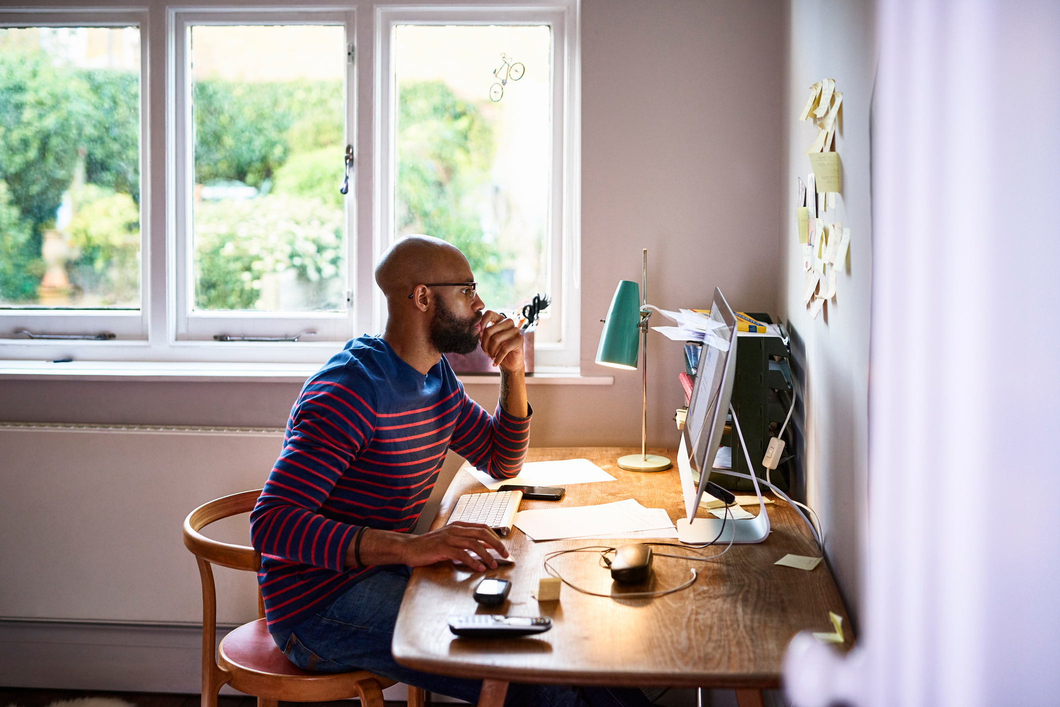 man working at home