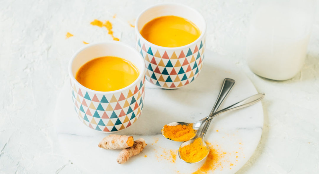 two cups of Golden milk with turmeric