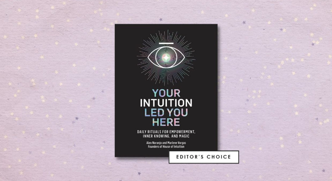 collage of Your intuition led you here book on pink star background