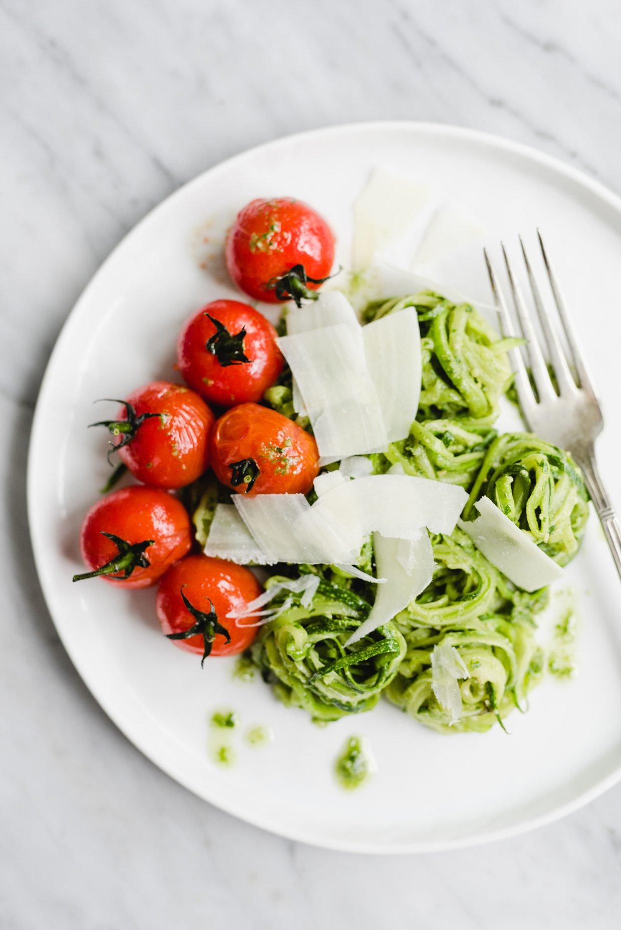 Zoodles with Tarragon Pesto and Cherry Burst Tomatoes