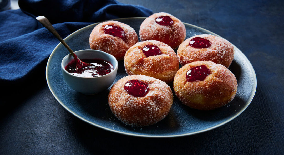plate of jelly donuts
