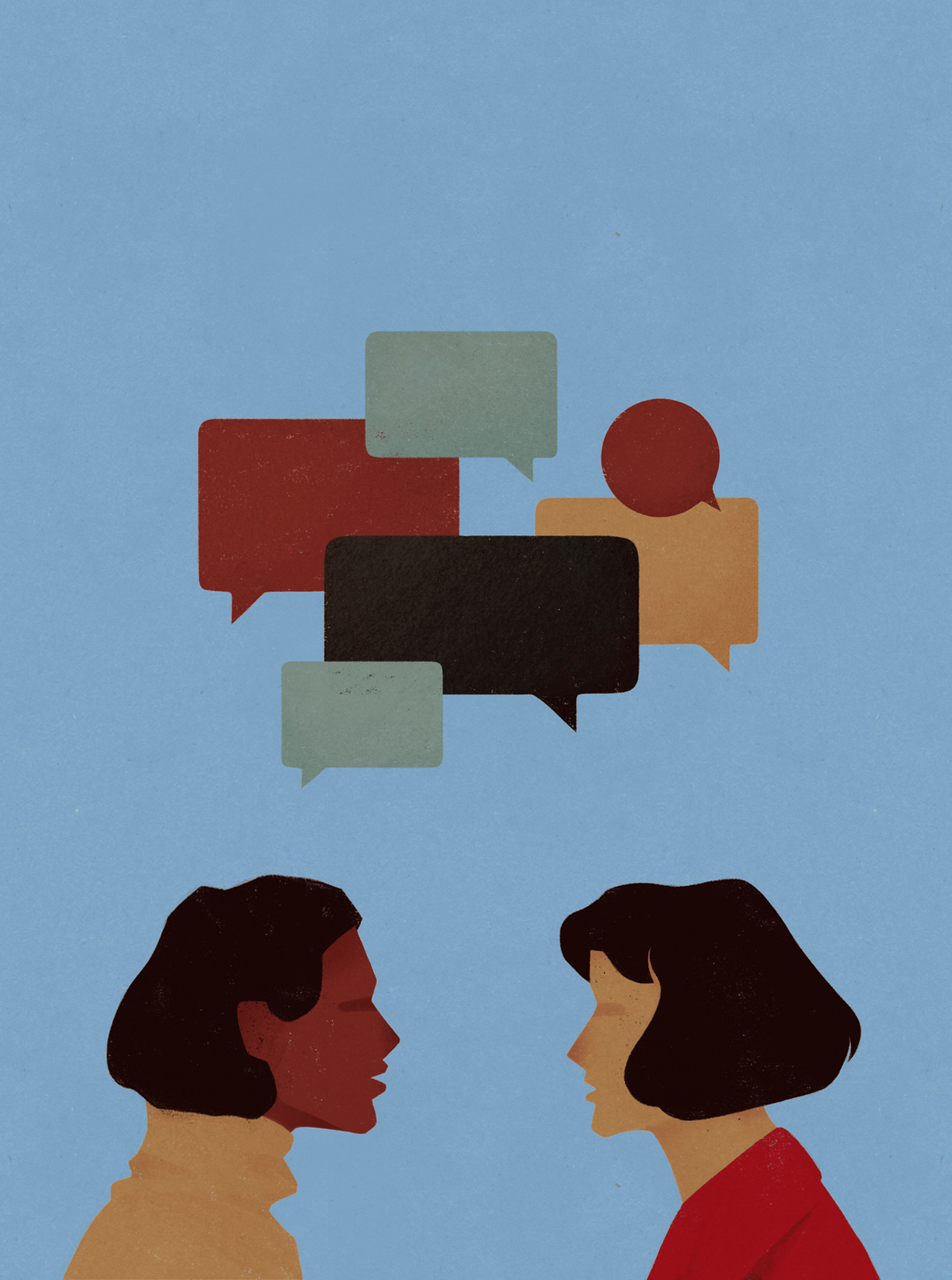 illustration of two women communicate with speech bubbles