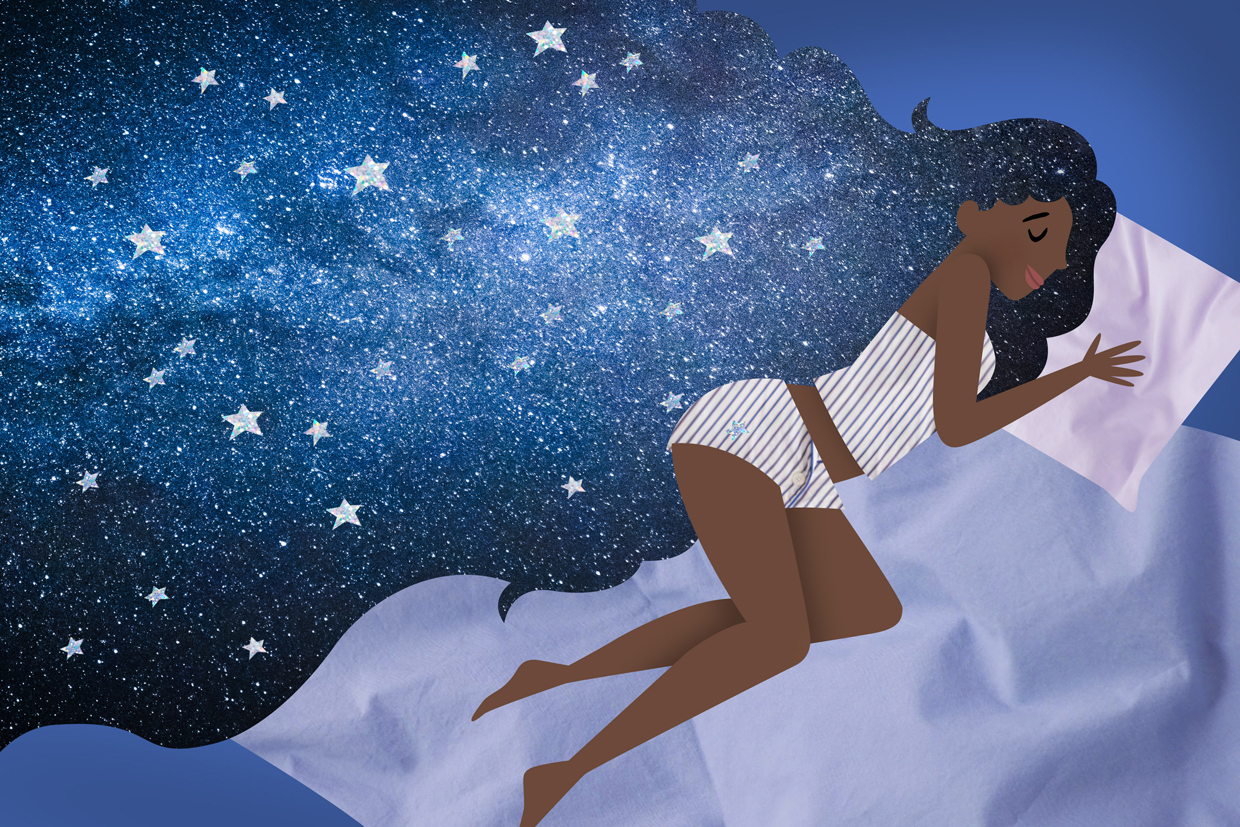 illustration of woman sleeping and dreaming