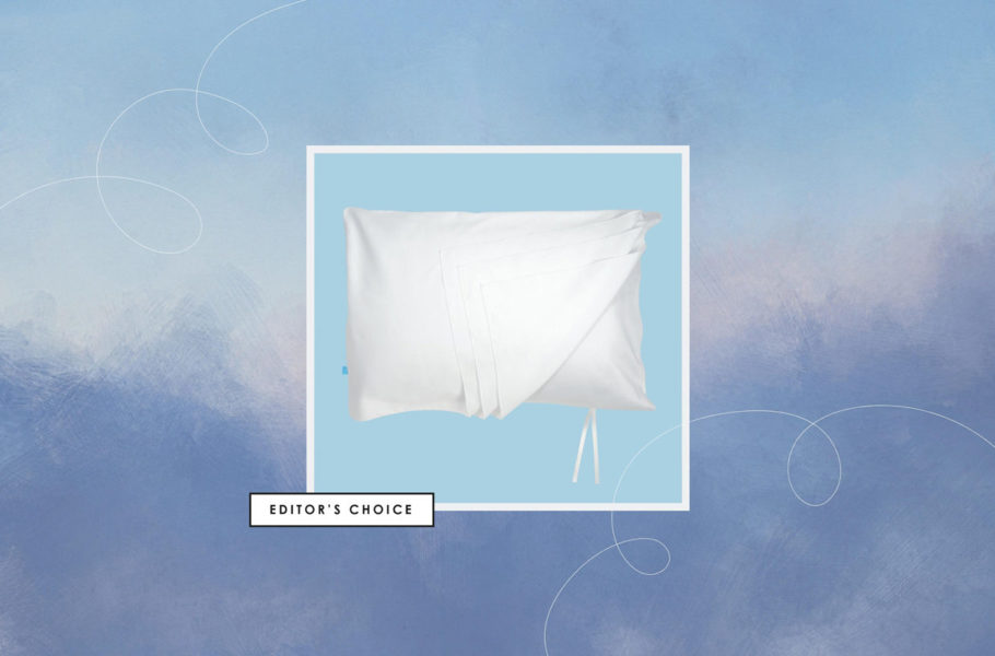 collage of pillowcase against blue cloud background