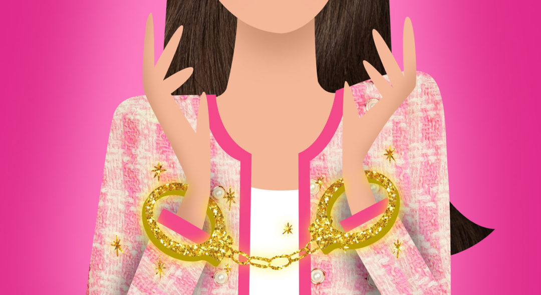 illustration of woman with gold handcuffs