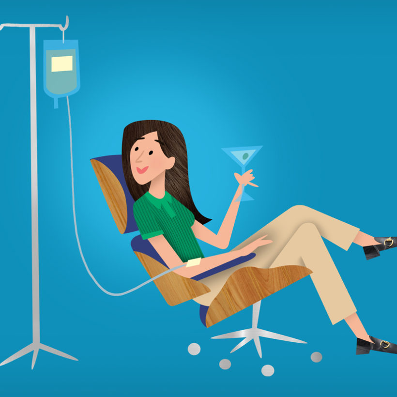 illustration of woman taking an IV drip