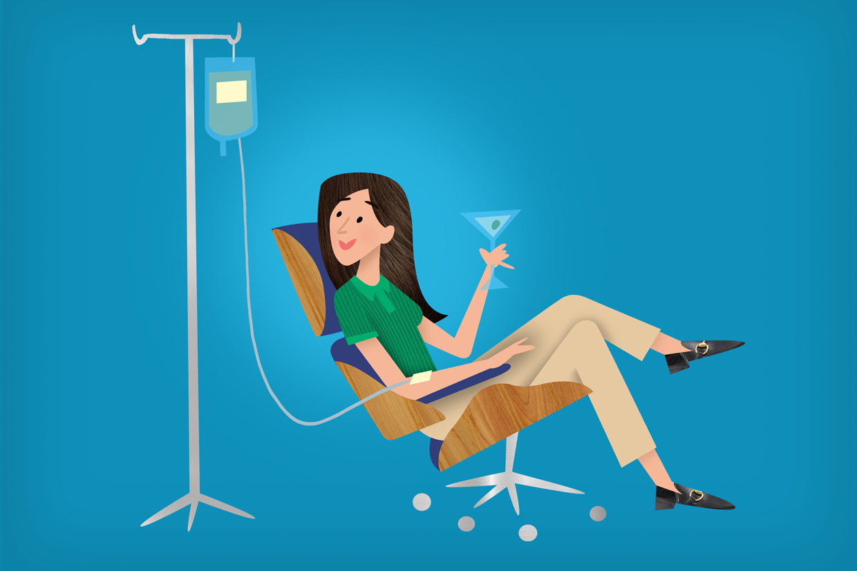 illustration of woman taking an IV drip