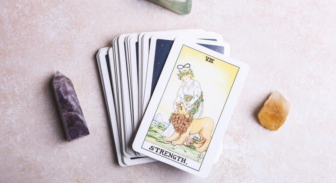 tarot cards and mineral stones