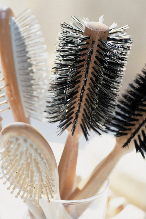 close up of hair brushes