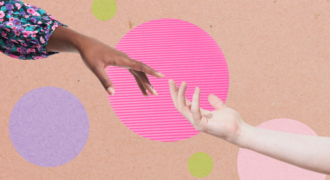 collage of two hands reaching for each other