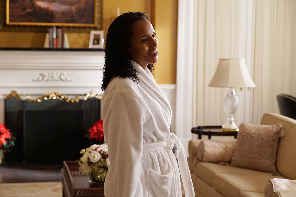 Still of Scandal series, Olivia Pope in bathrobe