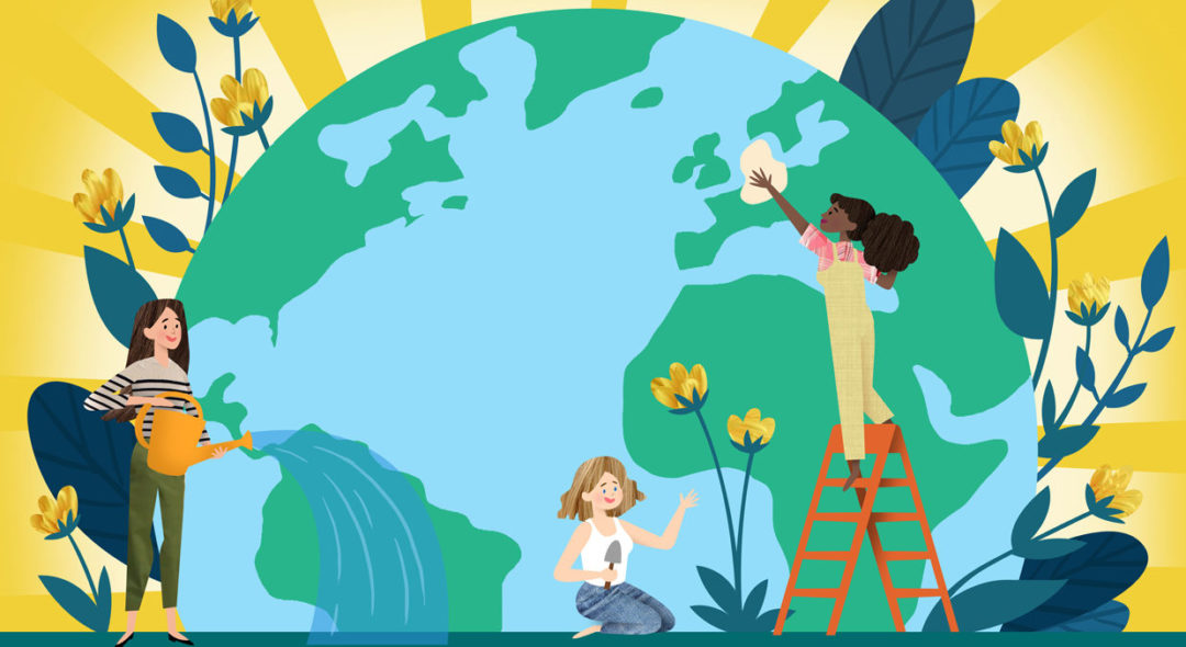illustration of people cleaning up earth