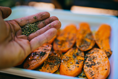 Preparing sweet potato for bbq