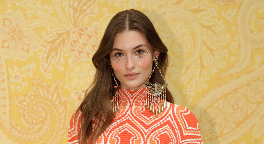 A model poses in the backstage of the Etro fashion show during the Milan Fashion Week