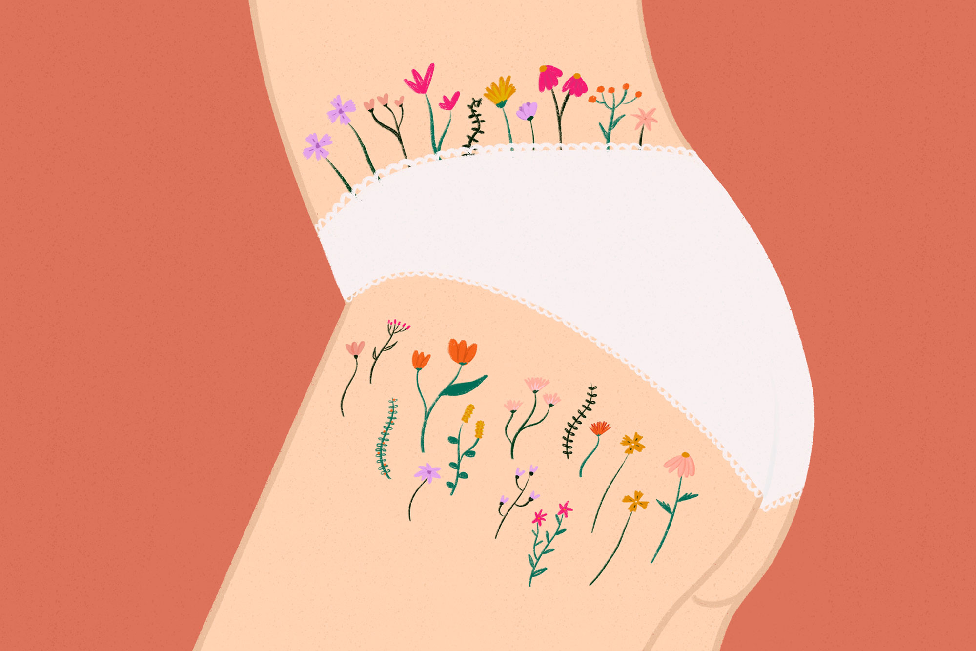 illustration of Woman body positive stretch marks flowers