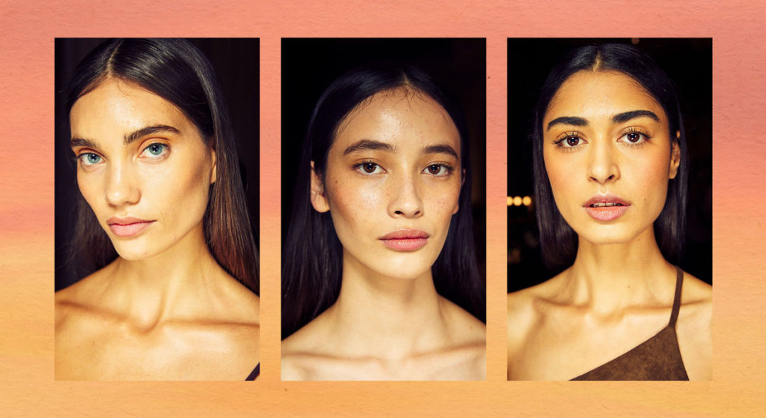 collage of models backstage at the One Mile fashion show in Australia fashion week on orange background