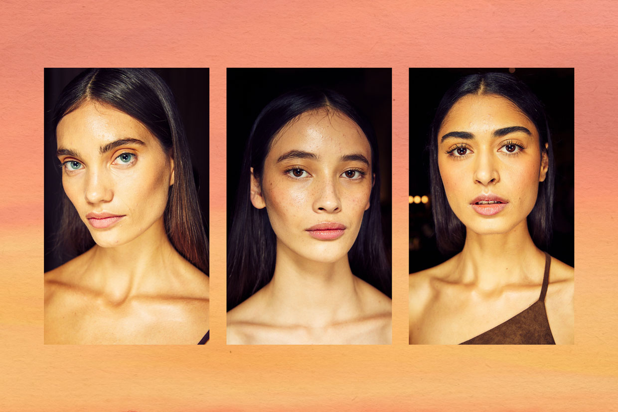 collage of models backstage at the One Mile fashion show in Australia fashion week on orange background