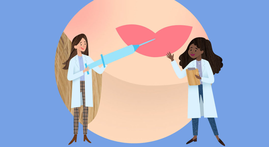 illustration of dermatologists injecting face
