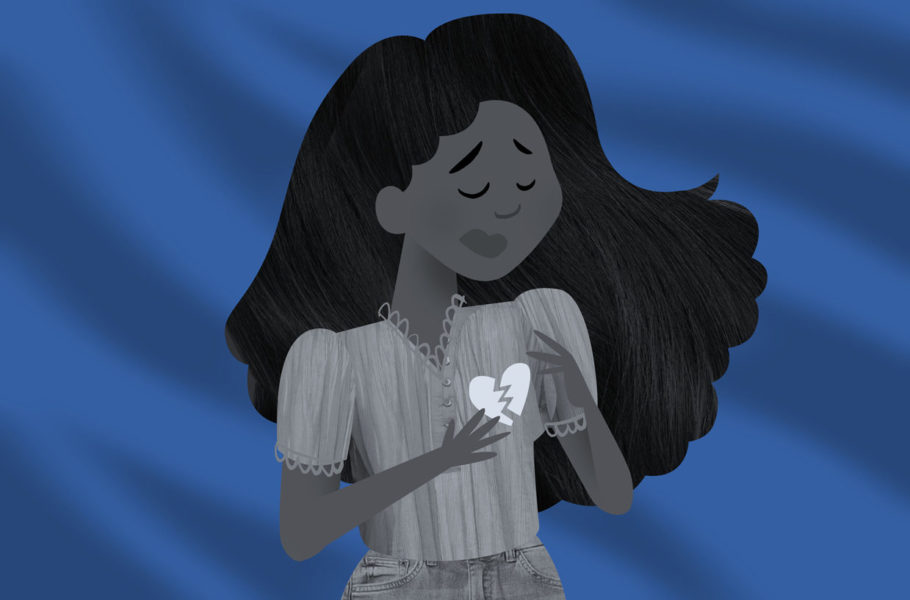 illustration of woman holding broken heart