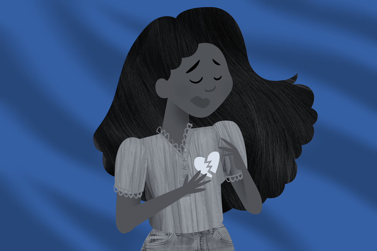 illustration of woman holding broken heart