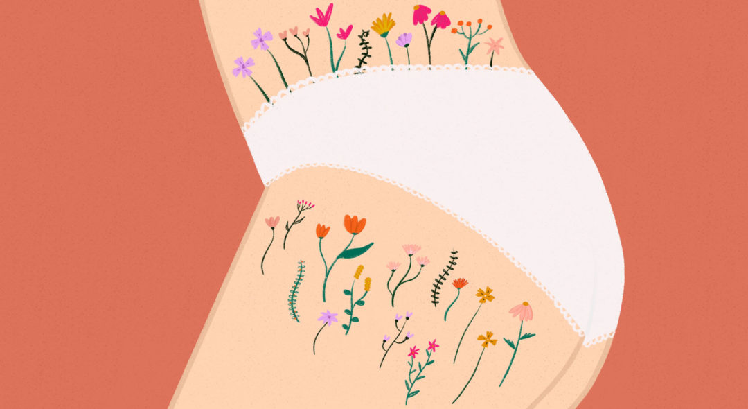 illustration of Woman body positive stretch marks flowers