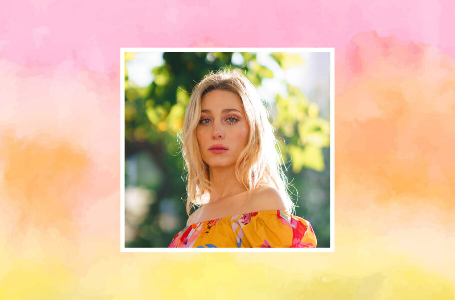 portrait of Corey Rae on pink and orange watercolor background