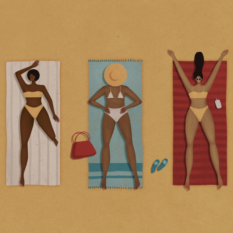 Girls sunbathe on the beach illustration