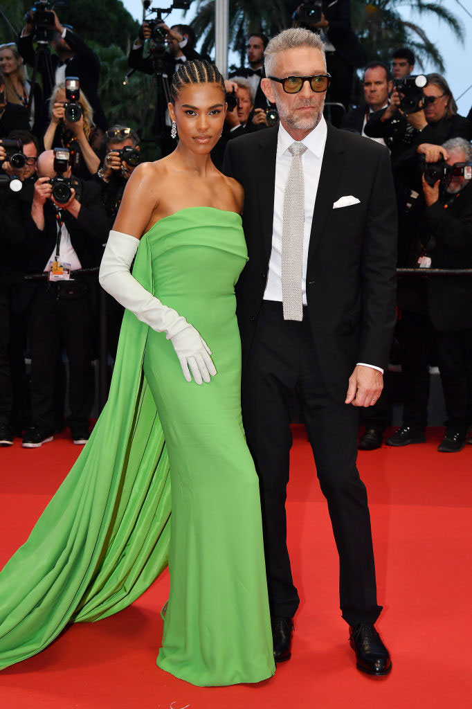 Tina Kunakey and Vincent Cassel at a movie screening during the 75th Cannes film festival 2022.