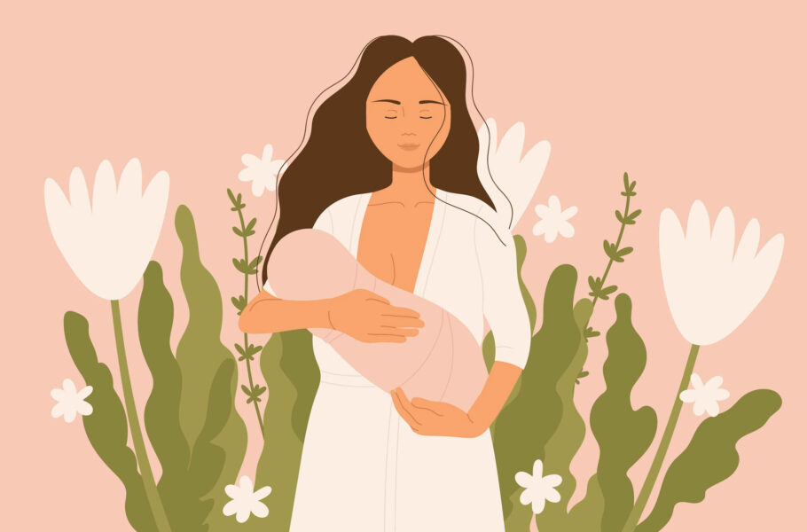 illustration of caring woman breastfeeding her baby