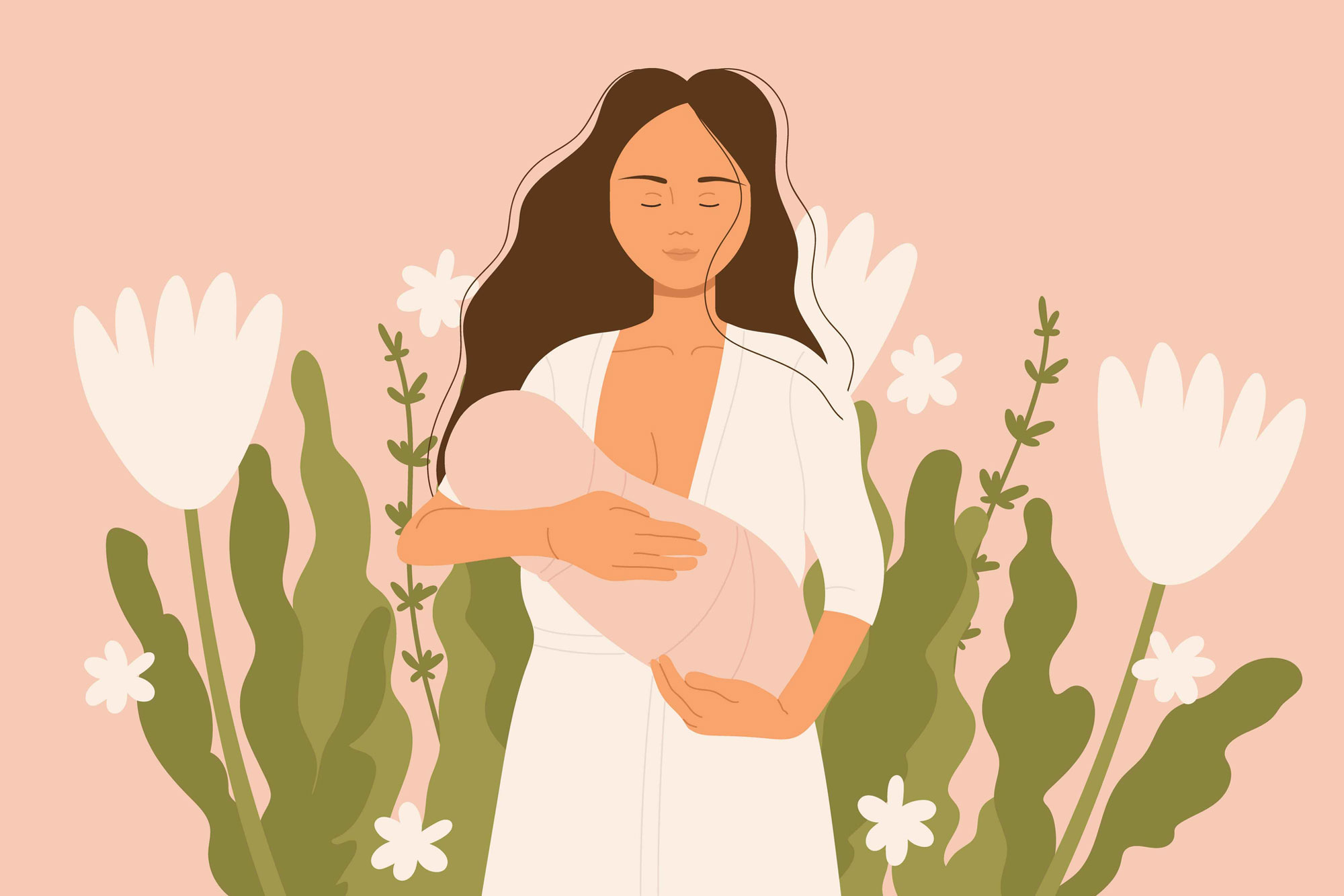 illustration of caring woman breastfeeding her baby