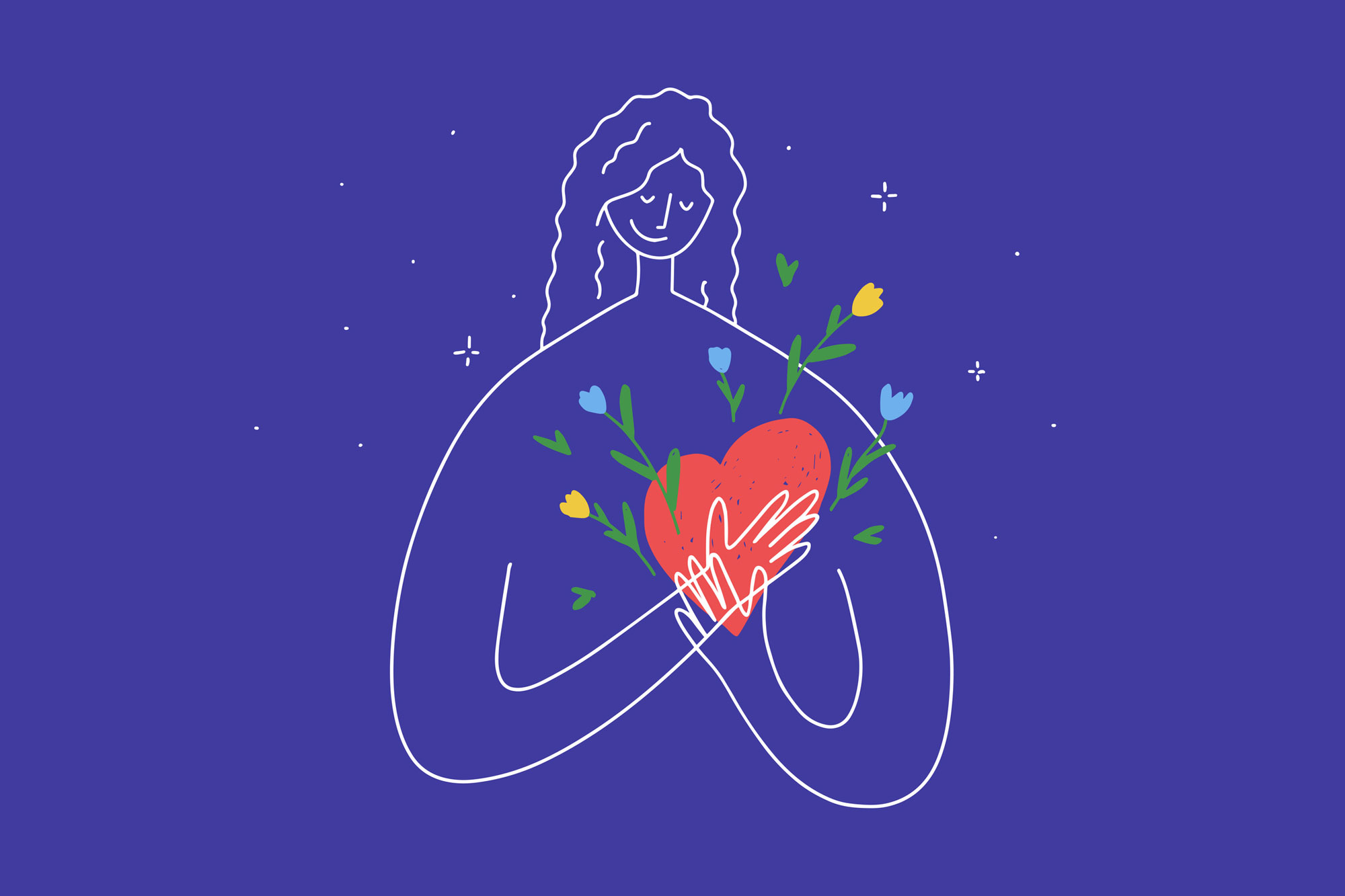 illustration of woman holding heart