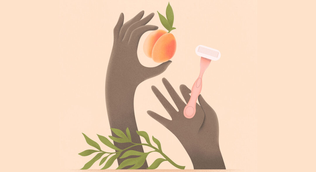 Illustration of Hands With A Razor Shaving A Peach