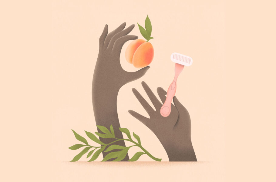 Illustration of Hands With A Razor Shaving A Peach