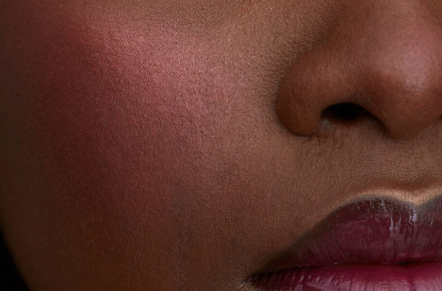 Portrait of woman wearing makeup with eyes closed
