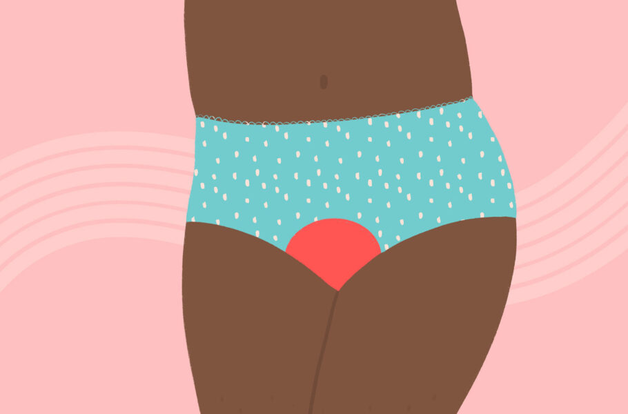 illustration close up of woman with blood on underwear