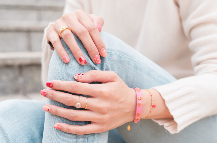 close up of woman's hands sitting in staircase