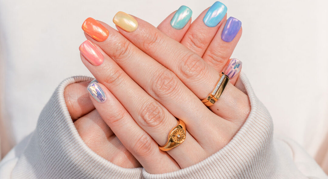 close up of Rainbow Iridescent Manicure