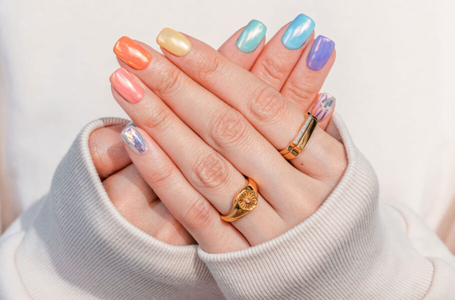 close up of Rainbow Iridescent Manicure