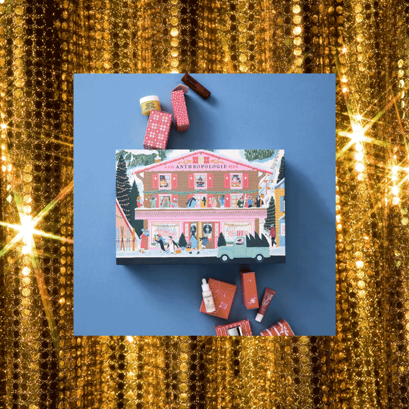 collage of advent calendars on glitter background