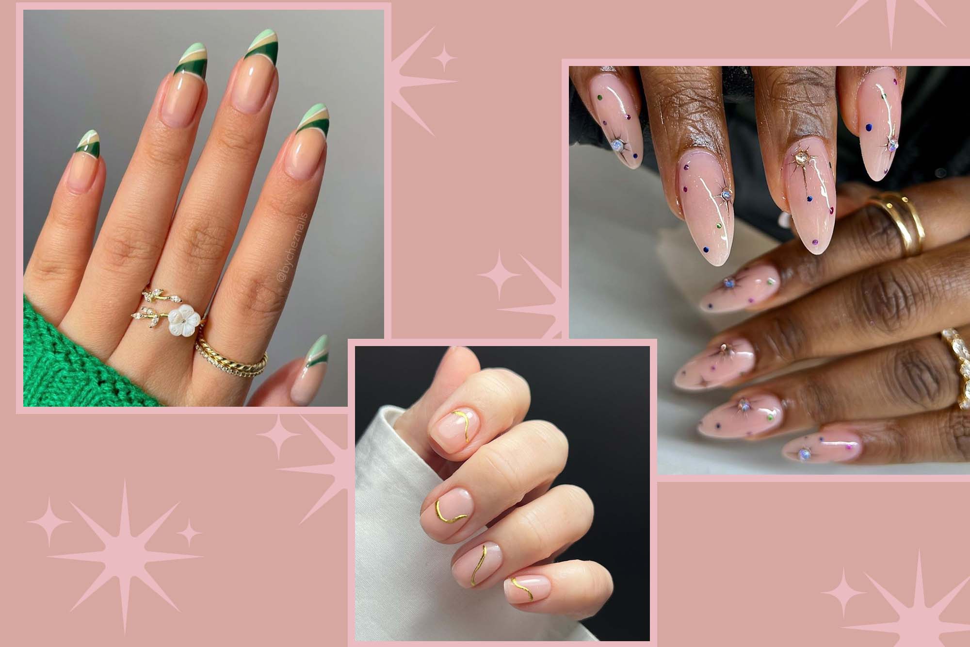 Collage of images featuring holiday nail art ideas