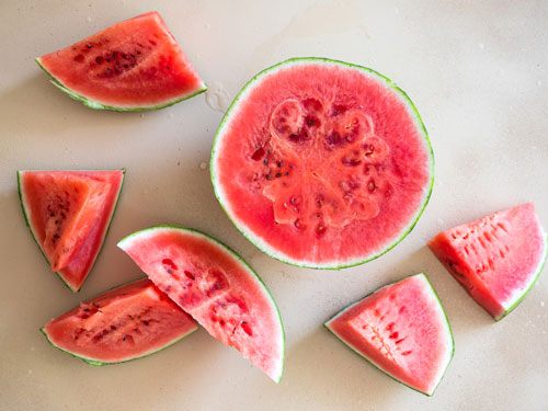overhead shot of watermelon on table