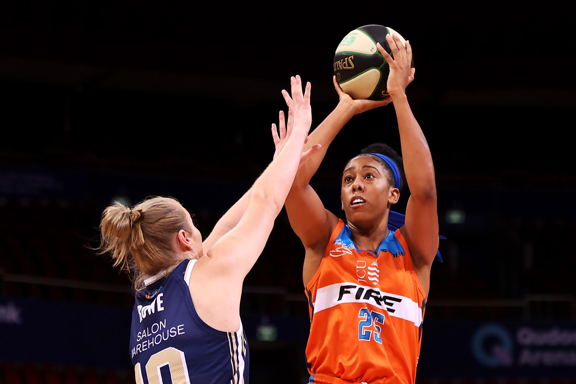 Monique Billings of the Townsville Fire shoots during the round 10 WNBL match between Sydney Flames and Townsville Fire at Qudos Bank Arena