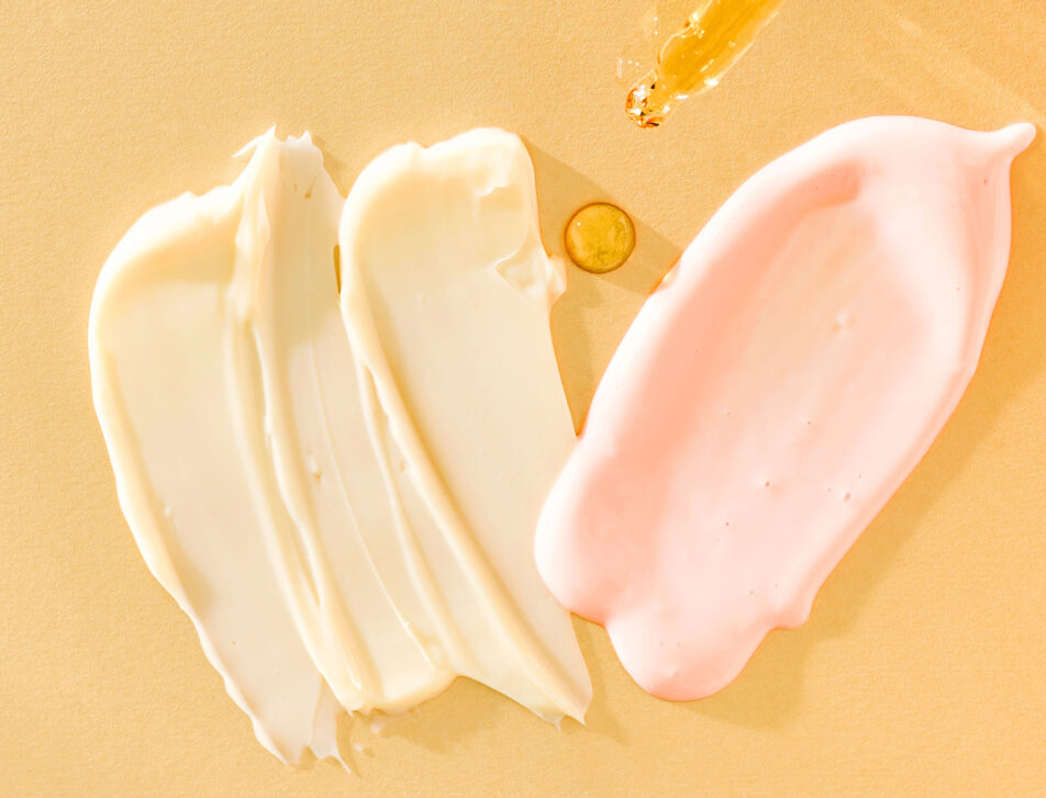 overhead shot of beauty product swatches